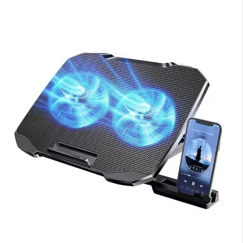 Base Cooler para Notebook Gamer com 2 Fans LED Azul – Suporte Ajustável até 17” com Apoio para Celular | Tech Gold Brasil